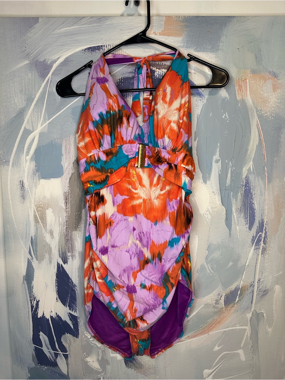 SPANX One Piece Swimsuit Size 16 Multicolor Halter Ruched Bathing Suit 1153